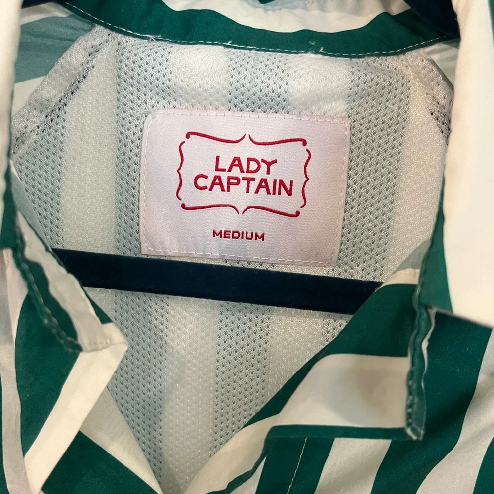 Lady Captain The Captain Shirt Green Cabana Stripe Button Up Fishing Long Sleeve - Picture 5 of 13